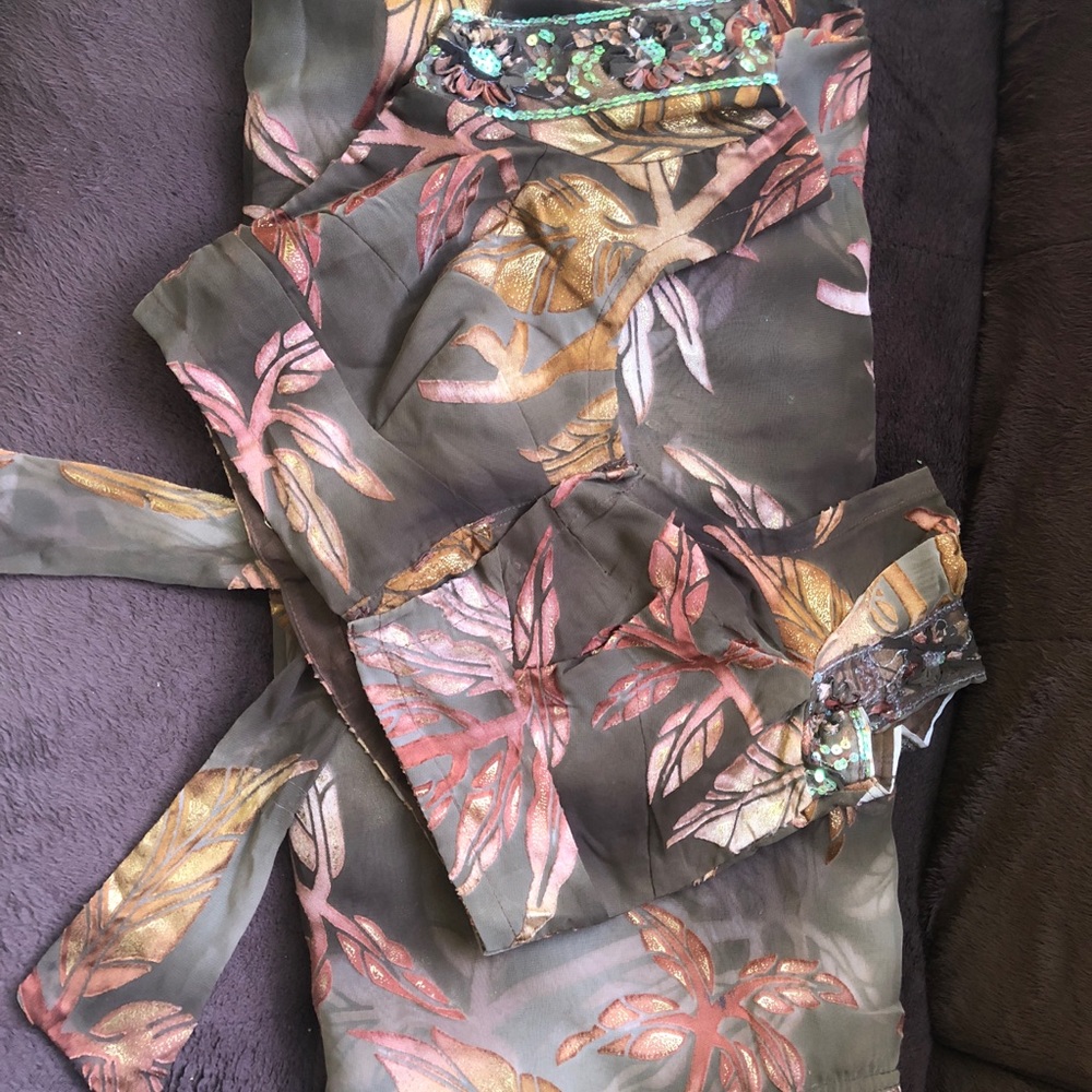 Brasso choclate gold leaves saree with work